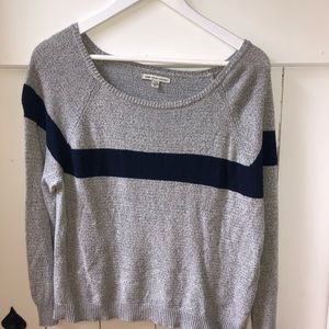American Eagle Gray and Blue Stripe Sweater